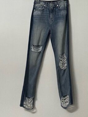 7 All Man Kind Women's Skinny Jeans - Distressed Blue Denim